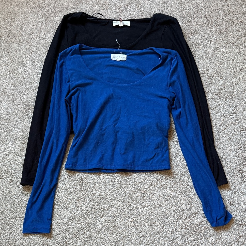 Blue and Black Long Sleeve Tops
